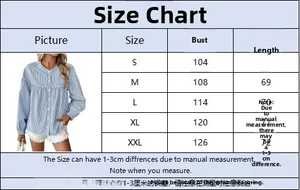 Größentabelle für Bluse mit Laternenärmeln, Maße für Brust und Länge von S bis XXL