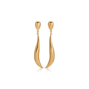 Elegant 18k gold-plated long teardrop earrings with minimalist curved linear design