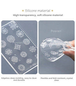 Detailed view of flexible silicone nail art mold with intricate floral mandala patterns