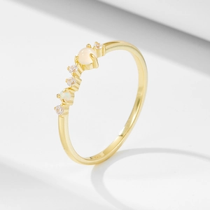 925 Sterling Silver Ring Women Minimalist Inlaid Opal Moonstone Zircon Japanese Style Light Luxury Fine Band Jewelry