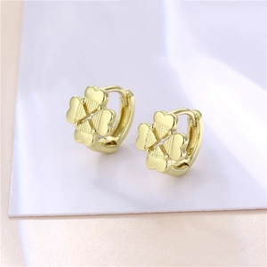 Clover Hoop Earrings Gold Plated Copper Hollow Heart Petals With 925 Sterling Silver Earring Post Fashion For Women
