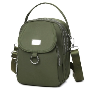 Versatile dark green nylon crossbody bag for women with multi-layer zippers and adjustable strap
