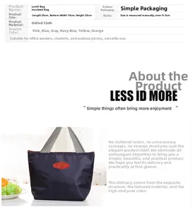 Detailed size specifications and dimensions for the navy oxford cloth insulated lunch bag