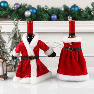 Christmas Wine Bottle Covers Velvet Santa Claus Suit Dress Festive Dinner Table Decoration Holiday Party Gift Novelty