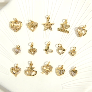 Heart Star Butterfly Pendants 18K Gold Plated Copper Cubic Zirconia For DIY Jewelry Making Fashion Charms Mom Mama