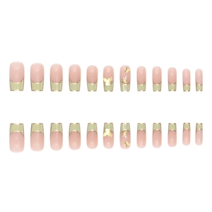 French press-on nails set in light green and gold butterfly pattern design