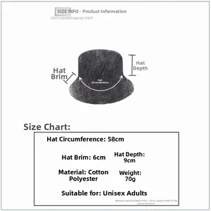 Size guide for tie-dye bucket hat showing 58cm circumference and 6cm brim dimensions