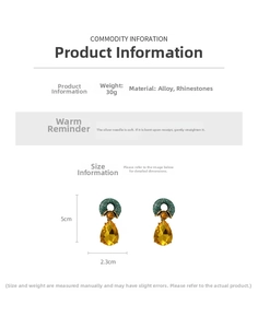 Detail view of vintage water-drop earrings showing alloy material and 5cm height dimensions