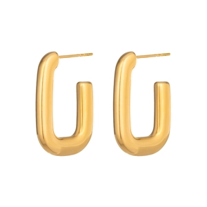 Minimalist 18K gold plated stainless steel U-shaped hoop earrings on white background
