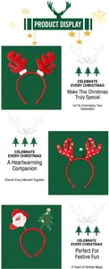 Detailed set of Christmas headbands featuring sequined reindeer antlers and Santa motifs