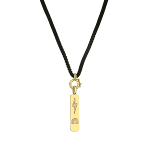 Collier avec fermoir mousqueton doré, pendentif éclair et arc-en-ciel sur cordon noir