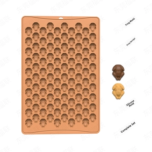 Close-up of orange silicone mold featuring multiple small turkey-shaped cavities for baking