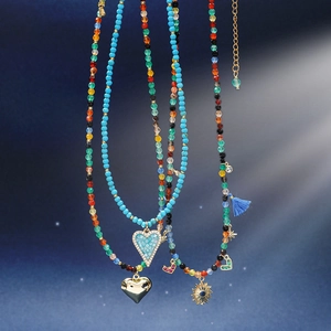 Colorful Agate Beaded Necklace Bohemian Natural Stone Heart Star Crown Pendant Retro Ethnic Jewelry For Women