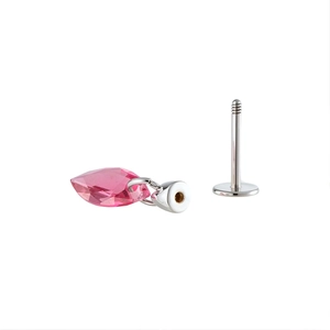 Minimalist geometric rhinstone tragus stud with pink teardrop zircon and flat back post