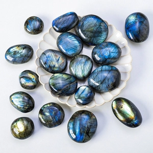 Natural Labradorite Crystal Palm Stone Polished Healing Mineral Specimen Blue Flash Moonstone Yoga Decoration Ornament