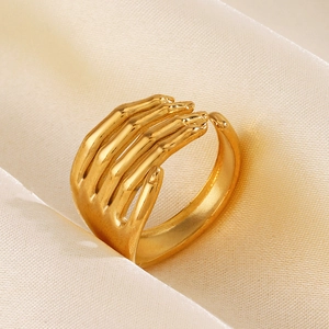 Skeleton Hand Open Ring Stainless Steel Gold Plated Adjustable Gothic Hip Hop Jewelry For Women