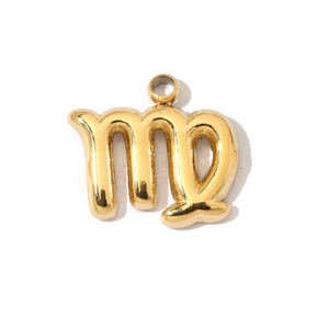 Macro detail of 18K gold-plated Virgo zodiac symbol pendant for DIY jewelry making
