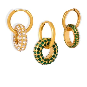 Titanium Steel Round Hoop Earrings With Pave Czech Diamond Pendant Luxury Geometric Jewelry For Women Versatile Elegant