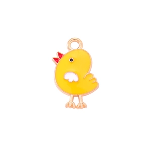 Cute yellow cartoon chicken enamel pendant with golden loop for DIY jewelry making