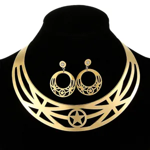 Stainless Steel Hollow Star Choker Necklace And Rhinestone Earrings Exaggerated Punk Jewelry For Women