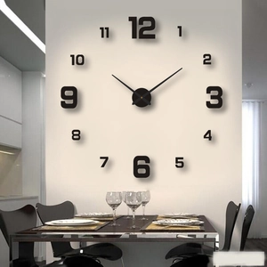 Horloge murale DIY minimaliste en acrylique noir avec grands chiffres 3D lumineux