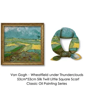 Van Gogh Wheat Field Under Clouds 53cm silk scarf with artistic twill oil painting patterns