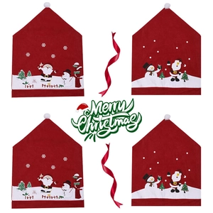 Set of 4 red Christmas chair covers with Santa Claus and Snowman festive holiday patterns