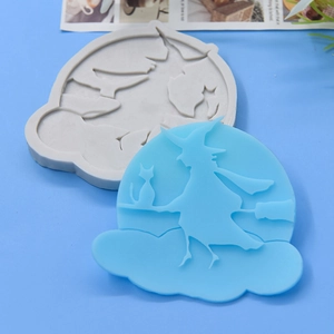Halloween witch on broomstick silicone mold for DIY cake baking and resin crafts