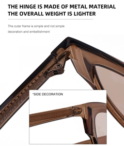 Detailed close-up of premium metal hinge and translucent brown acetate on cat-eye sunglasses