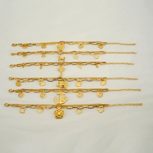 Double Layer Charm Bracelet Stainless Steel 18K Gold Plated Heart Anchor Unicorn Key For Women Adjustable
