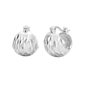 Sparkling S925 sterling silver hoop earrings with CNC laser diamond-cut texture surface