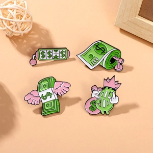 Creative Cartoon Dollar Sign Enamel Brooch Personalized Flying Money Slot Machine Zinc Alloy Badge For Accessories