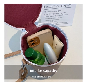 Interior capacity detail of the milk tea cup shaped crossbody bag with red lining