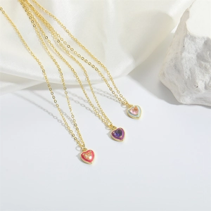 Exquisite gold heart pendant necklaces with vibrant zircon stones in red, purple and blue