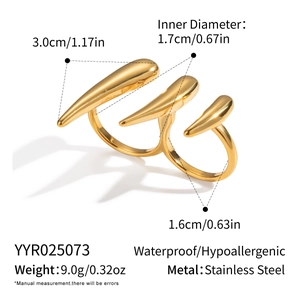 Diagramme détaillé montrant les dimensions et le poids de 9g de la bague triple dorée