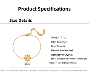 Detail of 14K gold plated stainless steel sunburst bracelet with size specifications