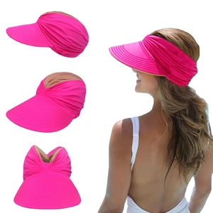 Women Summer Sun Hat Empty Top Wide Brim Sun Visor Elastic Acrylic Fabric Ruched Design Outdoor Sport Beach UV Protection Hat
