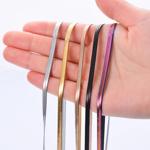 Flat stainless steel snake chain necklace set in silver gold rose gold black and rainbow