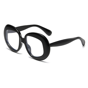 Classic oversized black round glasses with thick frame and retro streamlined temples