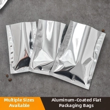 Flat silver aluminum foil bags with matte finish shown in multiple sizes for food packaging