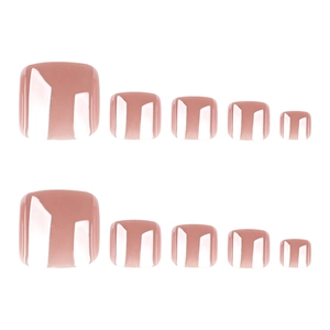 Glossy nude pink press-on toenails set in 10 pieces for professional foot manicure