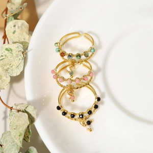 Bagues réglables dorées 18K de style français avec pierres naturelles et pendentif perle
