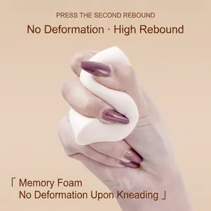 White high-rebound memory foam makeup sponge showing soft texture and anti-deformation feature