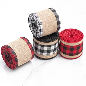 Christmas Burlap Ribbon With Wire Edge Buffalo Plaid Pattern For DIY Bow Making And Gift Wrapping Rural Style Decoration