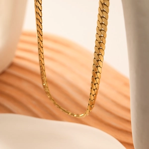 Minimalist 18k gold plated stainless steel flat snake chain necklace for women