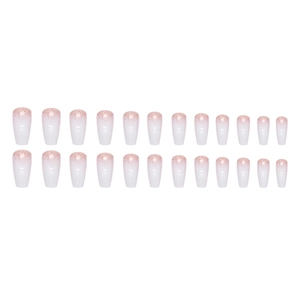 Ballerina coffin press-on nails with pink glitter gradient and milky white base