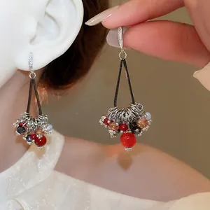 Boucles D'oreilles Pendantes À Pompons Bohème Vintage Avec Perles En Verre Multicolores Zircon Et Tige En Argent 925