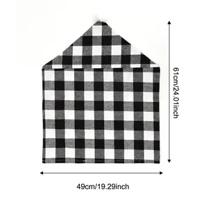 Detail view of 61x49cm black and white buffalo plaid chair cover with dimensions