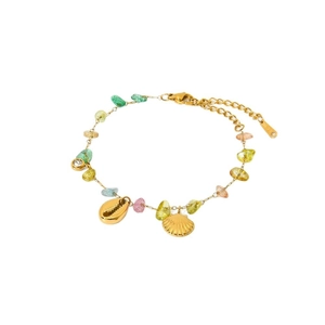 Gold 18K stainless steel bracelet with colorful stones and starfish shell pendants