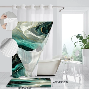Waterproof emerald marble shower curtain set with matching 60x40cm bath mat